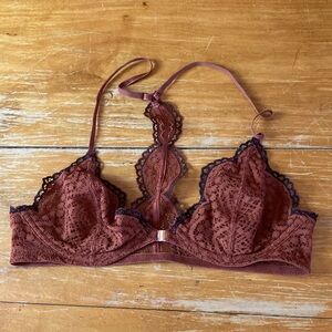 Free People Lace Bralette Rusty Brown and Black Size 34b Underwire No Padding